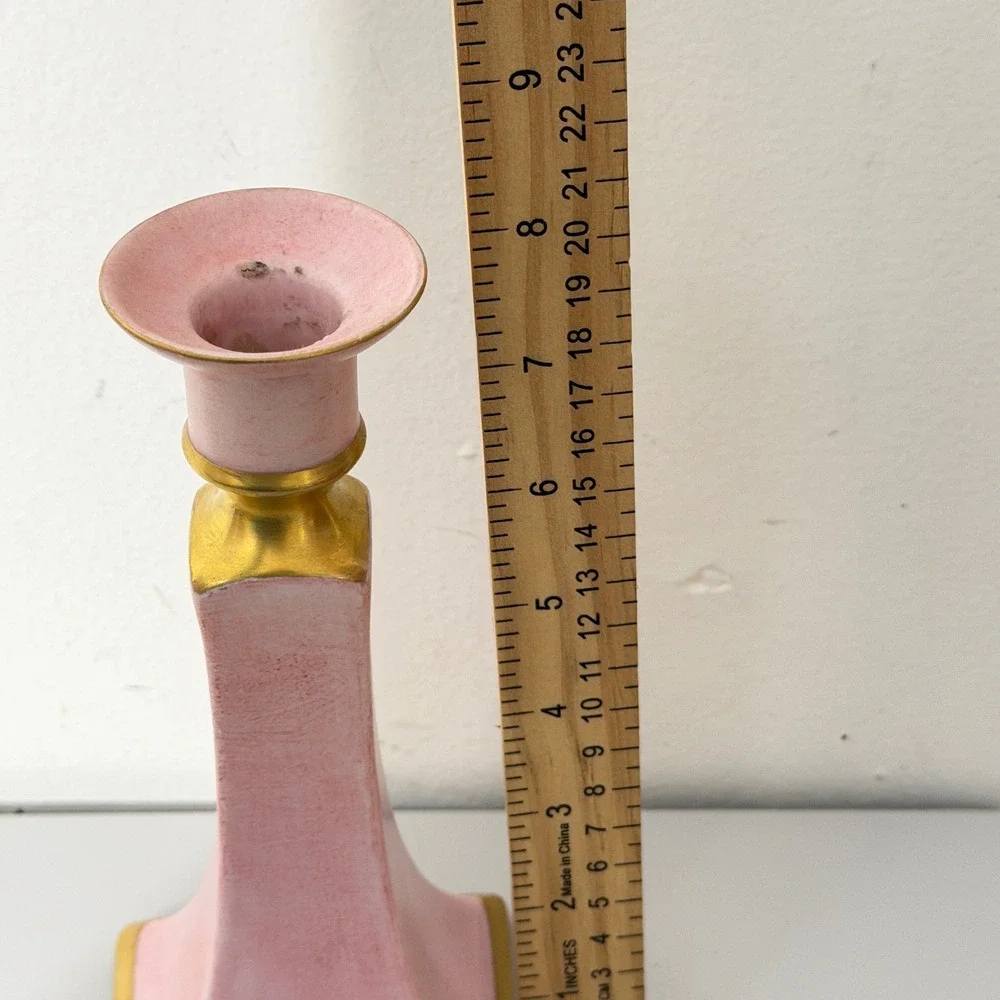 B & Co Limoges Candlestick Holder Pink Antique 1918 Gold Gilt France